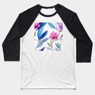 Blue watercolor leaves pattern Baseball T-Shirt